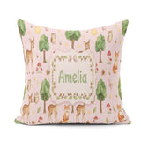 Custom Name Watercolor Animals Deer Owl Mushrooms Stars Seamless Square Filled Cushion Throw Pillow Sofa Bed Home Decor Zip Washable UK Made