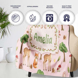 Watercolor Forest Animals Deer Owl Mushrooms Stars Seamless Pattern  Personalised Custom Name Super Soft Fleece Blanket Bed Sofa Throw
