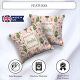 Custom Name Watercolor Animals Deer Owl Mushrooms Stars Seamless Square Filled Cushion Throw Pillow Sofa Bed Home Decor Zip Washable UK Made