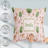Custom Name Watercolor Animals Deer Owl Mushrooms Stars Seamless Square Filled Cushion Throw Pillow Sofa Bed Home Decor Zip Washable UK Made