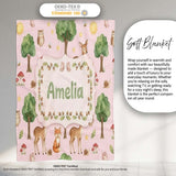 Watercolor Forest Animals Deer Owl Mushrooms Stars Seamless Pattern  Personalised Custom Name Super Soft Fleece Blanket Bed Sofa Throw