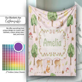 Watercolor Forest Animals Deer Owl Mushrooms Stars Seamless Pattern  Personalised Custom Name Super Soft Fleece Blanket Bed Sofa Throw