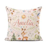 Custom Name Watercolor Animals Deer Owl Mushrooms Stars Seamless Square Filled Cushion Throw Pillow Sofa Bed Home Decor Zip Washable UK Made
