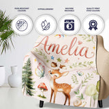 Watercolor Forest Animals Deer Owl Mushrooms Stars Seamless Pattern  Personalised Custom Name Super Soft Fleece Blanket Bed Sofa Throw