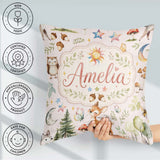 Custom Name Watercolor Animals Deer Owl Mushrooms Stars Seamless Square Filled Cushion Throw Pillow Sofa Bed Home Decor Zip Washable UK Made