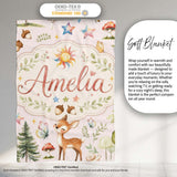 Watercolor Forest Animals Deer Owl Mushrooms Stars Seamless Pattern  Personalised Custom Name Super Soft Fleece Blanket Bed Sofa Throw