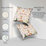 Custom Name Watercolor Animals Deer Owl Mushrooms Stars Seamless Square Filled Cushion Throw Pillow Sofa Bed Home Decor Zip Washable UK Made