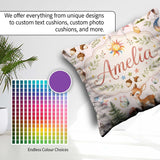 Custom Name Watercolor Animals Deer Owl Mushrooms Stars Seamless Square Filled Cushion Throw Pillow Sofa Bed Home Decor Zip Washable UK Made