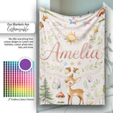 Watercolor Forest Animals Deer Owl Mushrooms Stars Seamless Pattern  Personalised Custom Name Super Soft Fleece Blanket Bed Sofa Throw