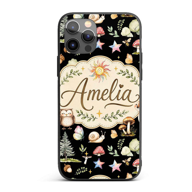 Watercolor Forest Animals Deer Owl Mushrooms Custom Name Protective Phone Case Mobile Cover Durable Everyday Smartphone Shock Resistant