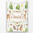 Watercolor Forest Animal Deer Owl Mushrooms Stars Seamless Pattern  Personalised Custom Name Super Soft Fleece Blanket Bed Sofa Throw