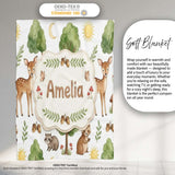 Watercolor Forest Animal Deer Owl Mushrooms Stars Seamless Pattern  Personalised Custom Name Super Soft Fleece Blanket Bed Sofa Throw