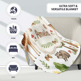 Watercolor Forest Animal Deer Owl Mushrooms Stars Seamless Pattern  Personalised Custom Name Super Soft Fleece Blanket Bed Sofa Throw