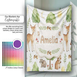 Watercolor Forest Animal Deer Owl Mushrooms Stars Seamless Pattern  Personalised Custom Name Super Soft Fleece Blanket Bed Sofa Throw
