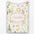 Watercolor Forest Animals Deer Owl Mushrooms Stars Seamless Pattern  Personalised Custom Name Super Soft Fleece Blanket Bed Sofa Throw