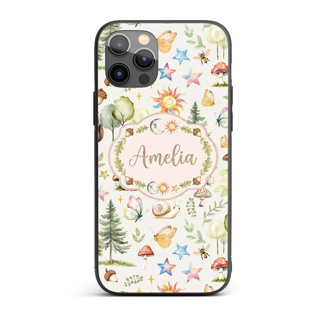Watercolor Forest Animals Deer Owl Mushrooms Custom Name Protective Phone Case Mobile Cover Durable Everyday Smartphone Shock Resistant