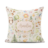 Custom Name Watercolor Animals Deer Owl Mushrooms Stars Seamless Square Filled Cushion Throw Pillow Sofa Bed Home Decor Zip Washable UK Made