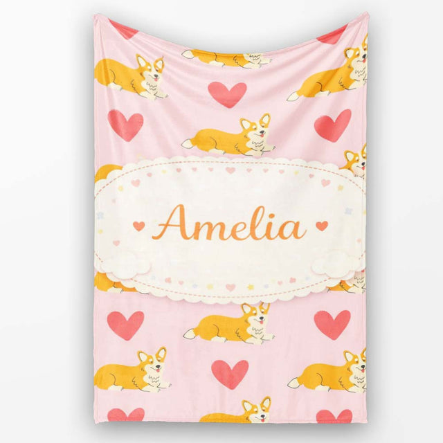 Playful Corgi Dogs Heart Seamless Pattern Perfect Gift for Her  Personalised Custom Name Super Soft Fleece Blanket Bed Sofa Throw