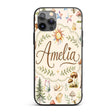 Watercolor Forest Animals Deer Owl Mushrooms Custom Name Protective Phone Case Mobile Cover Durable Everyday Smartphone Shock Resistant