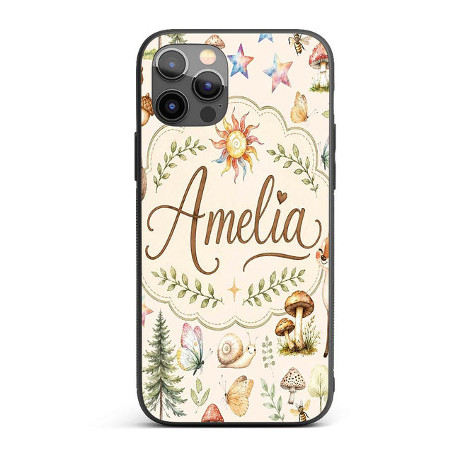 Watercolor Forest Animals Deer Owl Mushrooms Custom Name Protective Phone Case Mobile Cover Durable Everyday Smartphone Shock Resistant