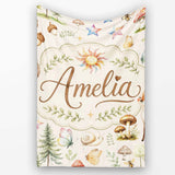 Watercolor Forest Animals Deer Owl Mushrooms Stars Seamless Pattern  Personalised Custom Name Super Soft Fleece Blanket Bed Sofa Throw