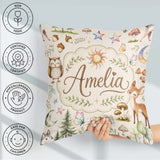 Custom Name Watercolor Animals Deer Owl Mushrooms Stars Seamless Square Filled Cushion Throw Pillow Sofa Bed Home Decor Zip Washable UK Made