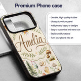 Watercolor Forest Animals Deer Owl Mushrooms Custom Name Protective Phone Case Mobile Cover Durable Everyday Smartphone Shock Resistant