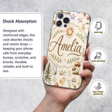 Watercolor Forest Animals Deer Owl Mushrooms Custom Name Protective Phone Case Mobile Cover Durable Everyday Smartphone Shock Resistant