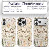 Watercolor Forest Animals Deer Owl Mushrooms Custom Name Protective Phone Case Mobile Cover Durable Everyday Smartphone Shock Resistant