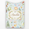 Watercolor Forest Animals Deer Owl Mushrooms Stars Seamless Pattern  Personalised Custom Name Super Soft Fleece Blanket Bed Sofa Throw