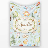 Watercolor Forest Animals Deer Owl Mushrooms Stars Seamless Pattern  Personalised Custom Name Super Soft Fleece Blanket Bed Sofa Throw
