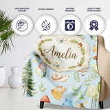 Watercolor Forest Animals Deer Owl Mushrooms Stars Seamless Pattern  Personalised Custom Name Super Soft Fleece Blanket Bed Sofa Throw