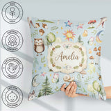 Custom Name Watercolor Animals Deer Owl Mushrooms Stars Seamless Square Filled Cushion Throw Pillow Sofa Bed Home Decor Zip Washable UK Made