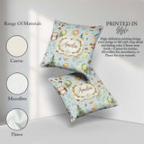 Custom Name Watercolor Animals Deer Owl Mushrooms Stars Seamless Square Filled Cushion Throw Pillow Sofa Bed Home Decor Zip Washable UK Made