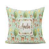 Custom Name Watercolor Animals Deer Owl Mushrooms Stars Seamless Square Filled Cushion Throw Pillow Sofa Bed Home Decor Zip Washable UK Made