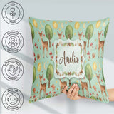 Custom Name Watercolor Animals Deer Owl Mushrooms Stars Seamless Square Filled Cushion Throw Pillow Sofa Bed Home Decor Zip Washable UK Made