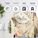 Watercolor Forest Animal Deer Owl Mushrooms Stars Seamless Pattern  Personalised Custom Name Super Soft Fleece Blanket Bed Sofa Throw