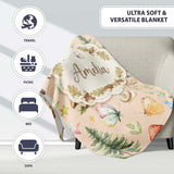 Watercolor Forest Animal Deer Owl Mushrooms Stars Seamless Pattern  Personalised Custom Name Super Soft Fleece Blanket Bed Sofa Throw