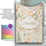 Watercolor Forest Animal Deer Owl Mushrooms Stars Seamless Pattern  Personalised Custom Name Super Soft Fleece Blanket Bed Sofa Throw