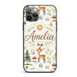 Watercolor Forest Animals Deer Owl Mushrooms Custom Name Protective Phone Case Mobile Cover Durable Everyday Smartphone Shock Resistant