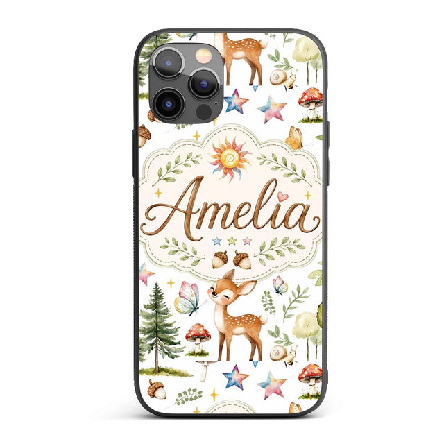 Watercolor Forest Animals Deer Owl Mushrooms Custom Name Protective Phone Case Mobile Cover Durable Everyday Smartphone Shock Resistant