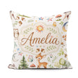 Custom Name Watercolor Animals Deer Owl Mushrooms Stars Seamless Square Filled Cushion Throw Pillow Sofa Bed Home Decor Zip Washable UK Made