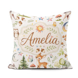 Custom Name Watercolor Animals Deer Owl Mushrooms Stars Seamless Square Filled Cushion Throw Pillow Sofa Bed Home Decor Zip Washable UK Made