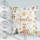 Custom Name Watercolor Animals Deer Owl Mushrooms Stars Seamless Square Filled Cushion Throw Pillow Sofa Bed Home Decor Zip Washable UK Made