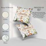 Custom Name Watercolor Animals Deer Owl Mushrooms Stars Seamless Square Filled Cushion Throw Pillow Sofa Bed Home Decor Zip Washable UK Made