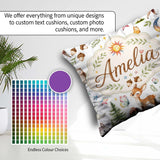 Custom Name Watercolor Animals Deer Owl Mushrooms Stars Seamless Square Filled Cushion Throw Pillow Sofa Bed Home Decor Zip Washable UK Made