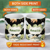 Personalized Custom Name Watercolor Woodland Bear Trees Mountains Seamless Pattern Black 11oz Ceramic Coffee Tea Mug White Large Handle