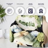 Watercolor Woodland Bear Trees Mountains Seamless Pattern Black  Personalised Custom Name Super Soft Fleece Blanket Bed Sofa Throw