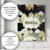 Personalised Name Watercolor Woodland Bear Custom  Unique Gift Idea Elegant Feature Canvas Wall Art Print Decor Picture Ready to Hang