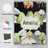 Personalised Name Watercolor Woodland Bear Custom  Unique Gift Idea Elegant Feature Canvas Wall Art Print Decor Picture Ready to Hang